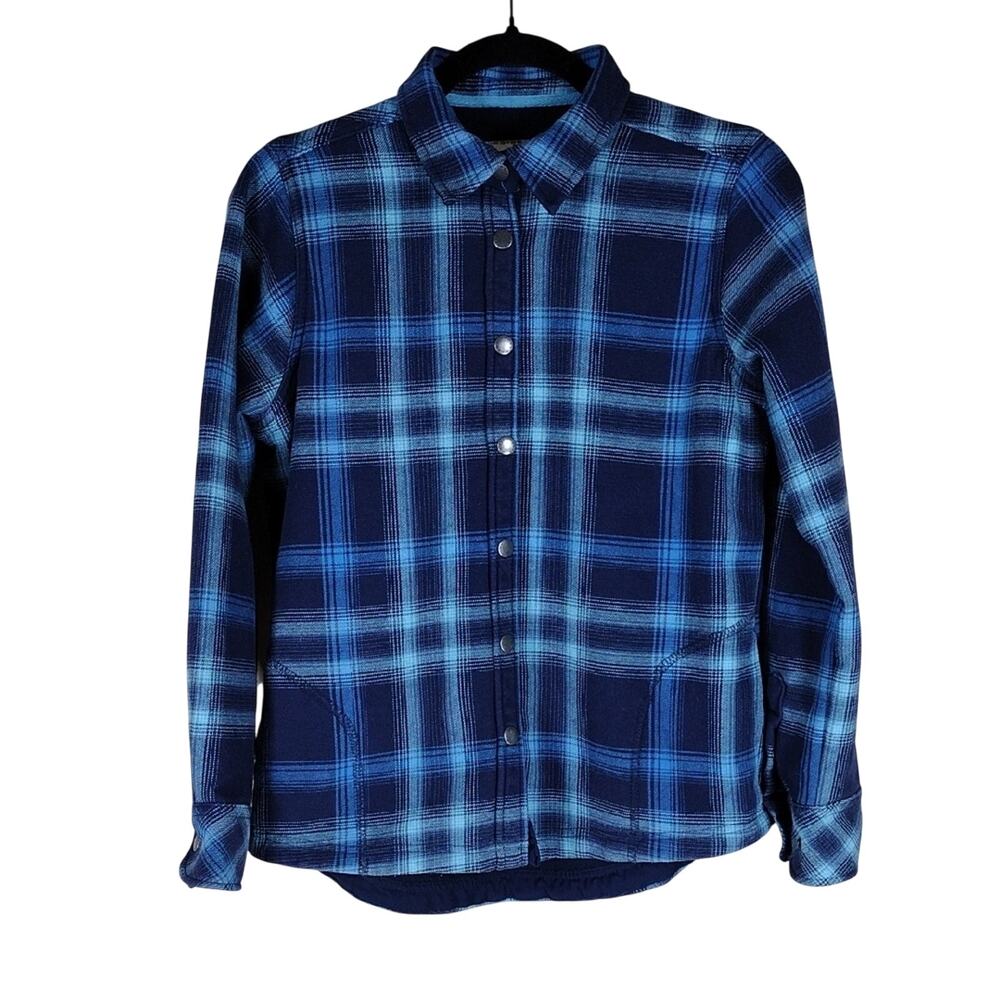 Orvis Navy Light Blue Plaid Flannel Fleece Button Down Winter Casual Jacket